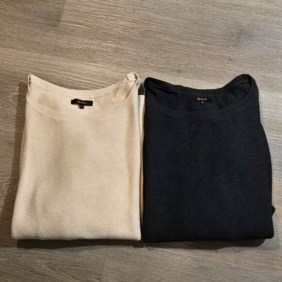 Quince Cotton Cashmere Sweater Lot Of 2 Womens Sz Large Link Stitch Dolman EUC - Picture 1 of 12